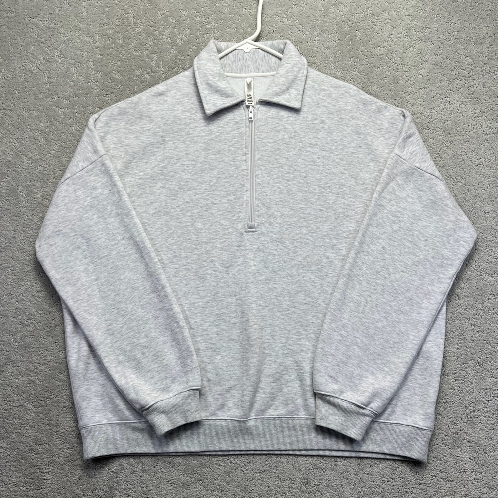 Skims Sweatshirt Womens Medium Light Gray Sport Fleece Quarter Zip Pullover